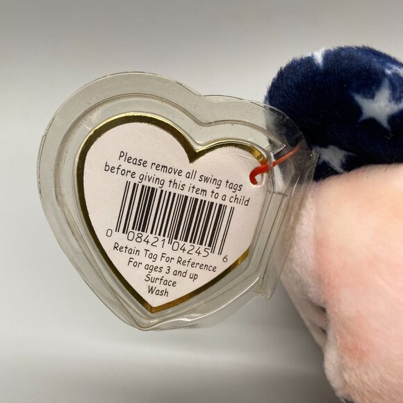 Ty Beanie Babies 1999 Red Face Spangle Red White Blue Patriotic Bear - Picture 8 of 8